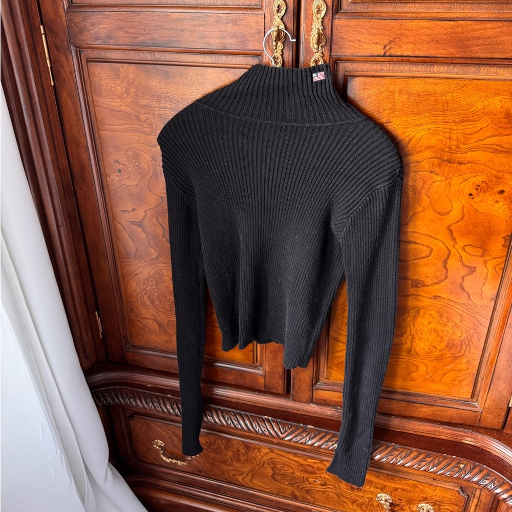 Ralph Lauren Black Ribbed Mock Neck Sweater